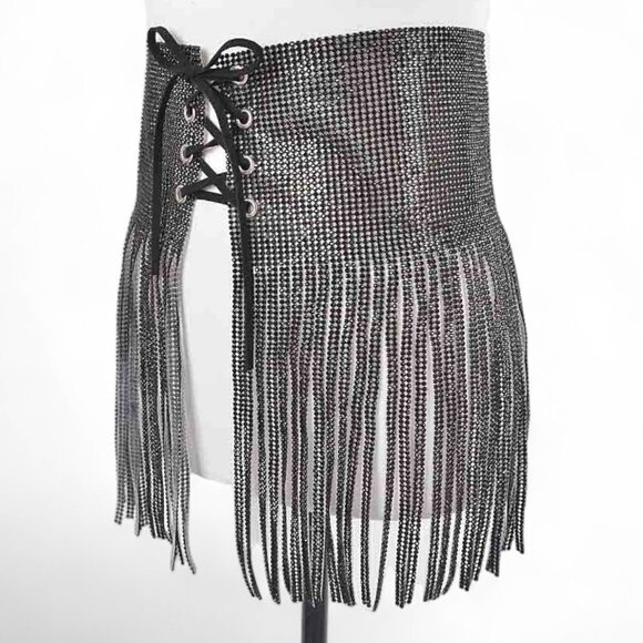 BNWT Lacing Rhinestone Statement Curtain Fringe Belt main image 5